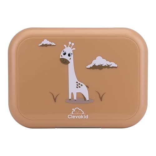 Clevakid Bento Midi Lunch Box with carrying handle – 4 No-Mix Compartments | Microwave & Dishwasher Safe,Removable Tray | 900ML OZ (Pink Dark Powder ClevaRaff Friend) - Image 1