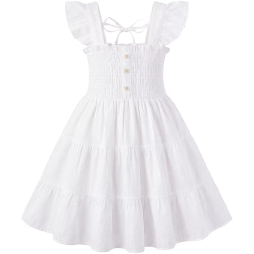 HONGTEYA Toddler Girl Dress Ruffle Sleeveless Princess Dresses, Summer Dress Beach Sundress (US, Age, 18 Months, 24 Months, White) - Image 1