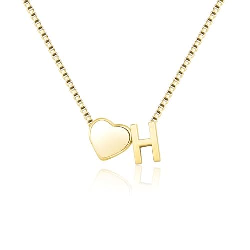 BAYLAY Initial Necklaces for Women - 18K Gold Plated Letter H Initial Necklace Heart Necklace Tiny Gold Initial Necklaces for Women Gold Jewelry Gifts for Teen Girls - Image 1