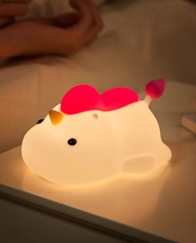 joyful xinghai Unicorn Night Light for Kids, Soft Silicone Tap Control Lamp with 30-Min Auto-Off Timer, Rechargeable Portable LED Bedroom Bedside Light for Baby Nursery Toddler - Image 1
