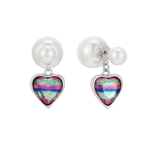 Sylph Pearl Earrings for Women, 925 Sterling Silver Post Earring Jackets Trendy Rainbow LGBTQ Pride Earrings Pride Month Heart Love Dangle Jewelry - Image 1