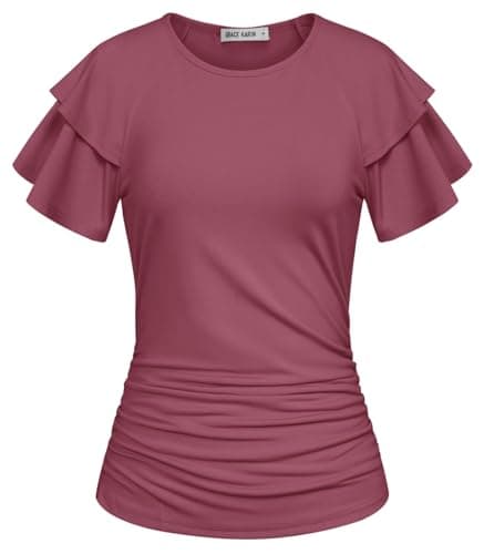 GRACE KARIN Summer Tops for Women Dressy Casual, Ruffle Short Sleeve Work Shirt, 2026 Spring Blouses Fuchsia XX-Large - Image 1