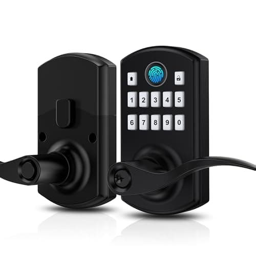 Hidalife Fingerprint Keypad Door Lock with Handle, Keyless Entry Door Lock for Front Door, Easy Passage Mode, Electronic Door Lock with Code, Matte Black - Image 1