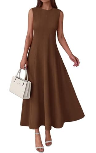 PRETTYGARDEN Sleeveless Crewneck Spring Maxi Dresses for Women 2026 Elegant Classy Semi Formal A Line Modest Party Dress (Brown, Large) - Image 1