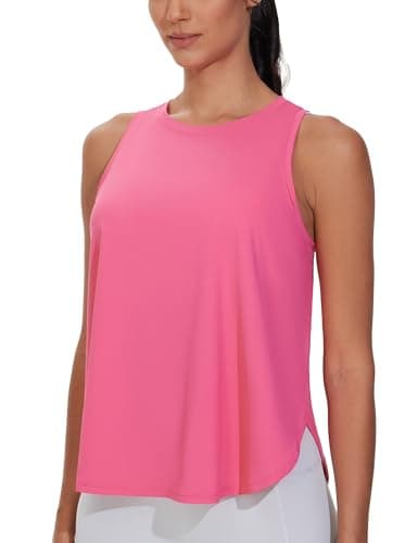 THE GYM PEOPLE Womens Racerback Workout Tank Tops Split Side Loose Fit Sleeveless Yoga Running Shirts with Curved Hem Bright Pink - Image 1