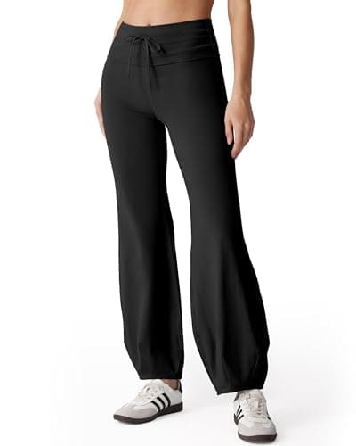 MOOSLOVER Women Quick Step Bubble Pants Drawstring High Waist Flare Leggings Casual Lounge Yoga Active Pant(XL,Black) - Image 1