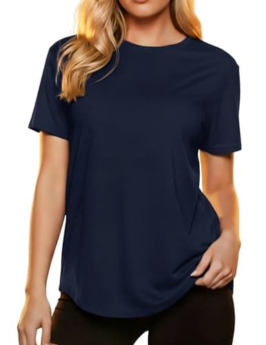 MAPICK Womens Athletic T-Shirt Short Sleeve Crew Neck Gym Tee Workout Top Summer Yoga Loose Fit Shirt Navy Blue - Image 1
