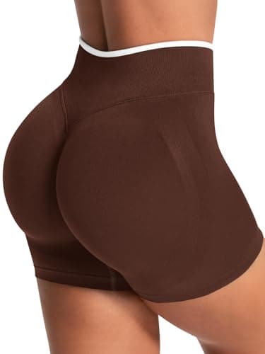 Aoysky Womens Workout Shorts 4.1" Scrunch Butt Biker Shorts High Waisted Yoga Gym Running Booty Shorts Brown - Image 1