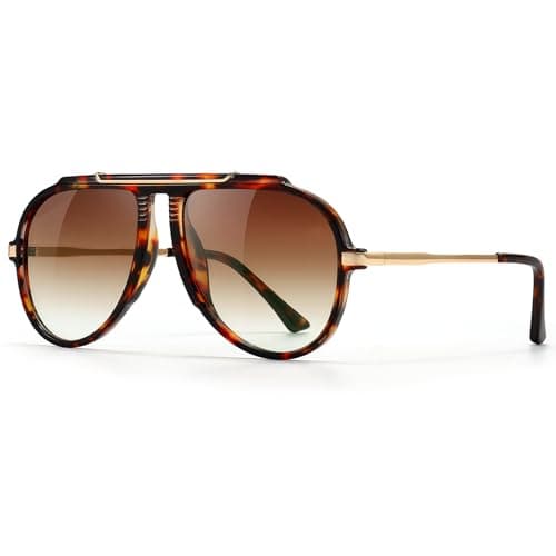 SUNGAIT Oversized Aviator Sunglasses for Women Men Stylish Tangle Free Pilot Shades with Retro Gold Metal Accents & Muti-color UV400 Lens (Amber Frame/Brown Gradient Lens) - Image 1