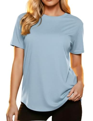 MAPICK Womens Short Sleeve Gym Tee Workout Shirt Athletic Yoga Top Summer Crew Neck Loose Fit Tee Blue - Image 1