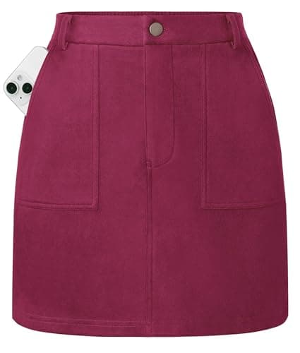 Kate Kasin Mini Suede Skirts for Women 2026, High Waist Skirt with Pockets, Plum Red Fall Winter Skirts for Thanksgiving Christmas S - Image 1