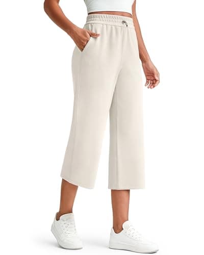 G4Free Yoga Pants for Women with Pockets High Waist Wide Leg Capri Pants Soft Relaxed Loose Fit Comfy Casual Lounge Pajamas(Ivory,Regular) - Image 1