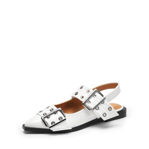 DREAM PAIRS Women's Slingback Ballet Flats, Pointed Toe Buckle Comfortable Dress Slip-on Flat Shoes,Size 9,White,SDFA2445W - Image 1