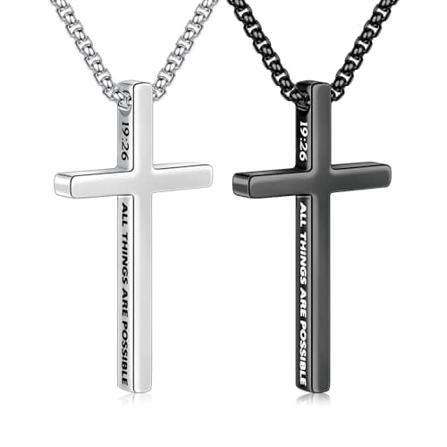 Ursteel Easter Gifts for Men Easter Basket Stuffers, Black Silver Cross Necklace for Men Stainless Steel Mens Cross Necklaces Chain Pendant Crucifix Necklace Religious Christian Gifts for Mens Jewelry - Image 1
