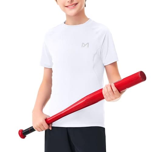 Ksasky Youth Boys Compression Shirt UPF 50+,Quick Dry Baseball Shirts Kids Athletic Soccer Base Layer Tops B-White - Image 1