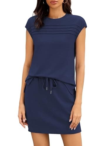 Casly Lamiit Women's 2 Piece Sets Summer Short Skirt Sets Cap Sleeve Elastic Skorts Airport Travel Outfits 2026 Soft Athleisure Lounge Set Navy Blue XS - Image 1