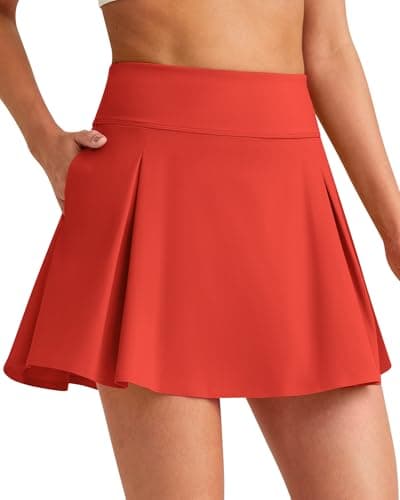 G4Free Tennis Skorts with Pockets Tummy Control High Waist Golf Skirts Stretchy Workout Athletic Skort Inner Shorts(Rust Orange,L) - Image 1