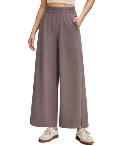 G4Free Women Travel Pants Ankle Wide Leg Yoga Trousers with Pockets Business Casual Office Slacks Elastic High Waist(Taupe,M,Petite) - Image 1