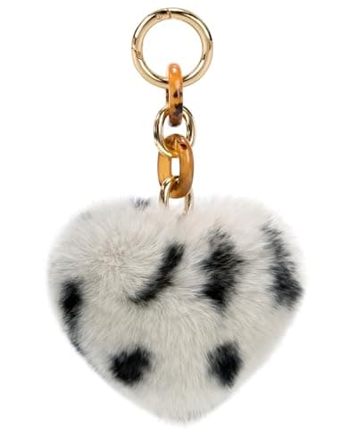 Stelle Pom Pom Keychain Rabbit Fur Bag Charms Fluffy Cute Keychains Purse Backpack Accessories Gifts for Girls/Women(White Cheetah,Heart) - Image 1