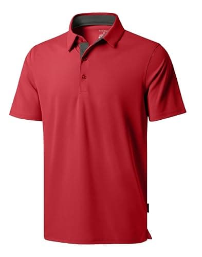 Men's Golf Shirts Dry Fit Moisture Wicking Performance Short Sleeve Collared Polo Shirts for Casual Tennis Bussiness (Dark Red, XXL) - Image 1