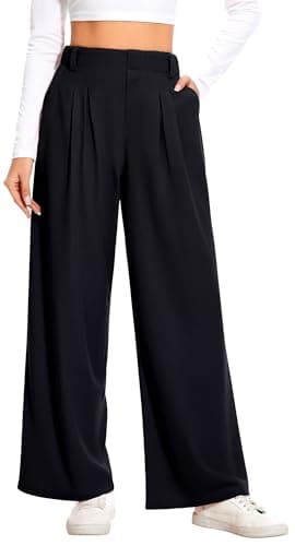AVAMO Slacks for Women Dress Pants Stretchy Work Pants Wide Leg High Waisted Business Casual Trousers with Pockets Waffle Black - Image 1