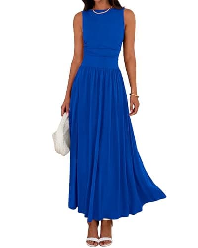 BTFBM Summer Maxi Dresses for Women 2026 Spring Sleeveless Casual Ruched High Waisted Long Sundress Flowy Beach Dress(Royal Blue, Medium) - Image 1