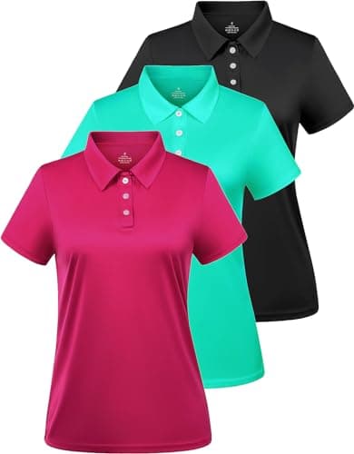 Ullnoy Women Soft Polo Shirts Short Sleeve Dry Fit Golf Shirt for Women Moisture Wicking Athletic Polo Tee 3 Pack Black/Azure/Rose S - Image 1