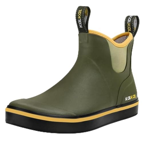 Kalkal Men's Deck Boots Anti-Slip Saltwater Fishing Rain Boots with Memory Foam, Waterproof Rubber Ankle Work Boots for Sailing (Lime Green, Size11.5) - Image 1