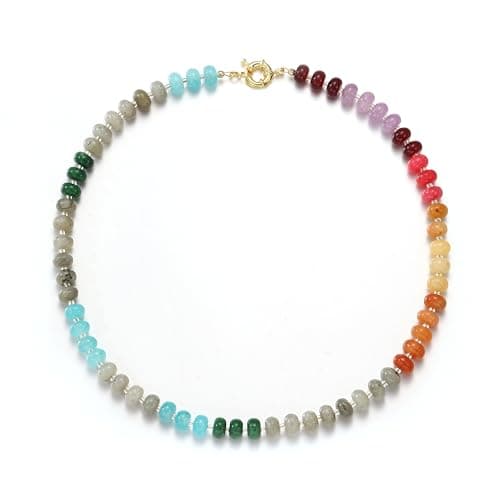 chorfla Beaded Gemstone Necklaces for Women, Bohemian Colored Choker Natural Stone Bead Decoration Summer Beach Handmade Jewelry Necklace (Colorful) - Image 1