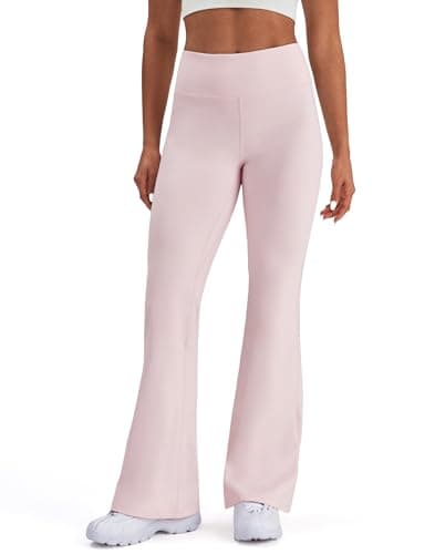 K-Swiss Flare Leggings for Women 32" - High Waist Wide Leg Bell Bottom Bootcut Yoga Pants for Casual Lounge, Pink XL - Image 1
