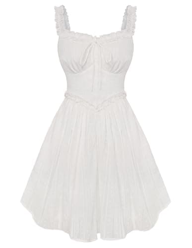 Scarlet Darkness Women Summer Corset Dresses Cotton Mini Sundress Ruffle Strap Dress White M - Image 1