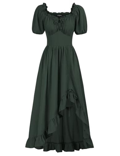 Scarlet Darkness Medieval Renaissance Dresses for Women Off the Shoulder Fairy Dress with Ruffle Green XL - Image 1