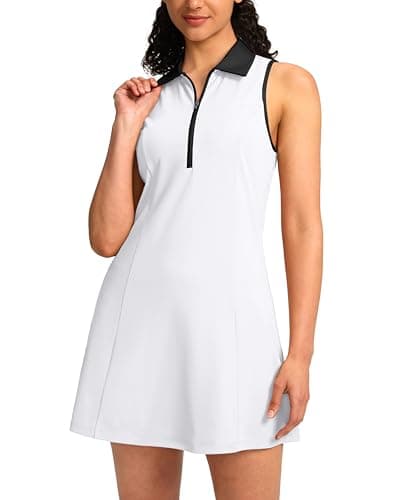 Soothfeel Golf Dress for Women Tennis Dresses with Shorts Pockets Sleeveless Sport Active Workout Athletic Dress (White#Black,XXL) - Image 1