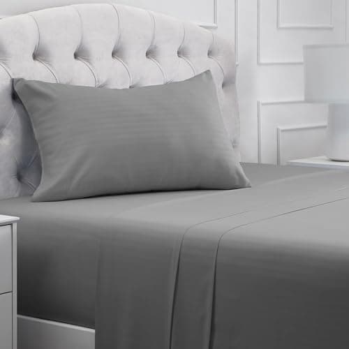 Mellanni Twin XL Sheets Set - 3 PC Iconic Collection Bedding - Hotel Luxury, Extra Soft, Cooling Bed Sheets - Wrinkle, Fade, Stain Resistant (Twin Extra Long, Striped Gray/Silver) - Image 1