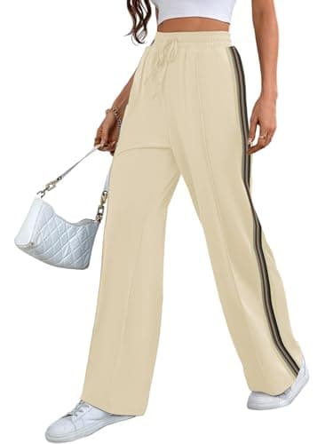 Bellcoco Wide Leg Sweatpants Women High Waisted Baggy Sweat Pants Active Striped Track Pants with Pockets - Image 1