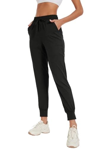 BATHRINS Women Tapered Joggers with Pockets – Casual Yoga High Waist Sweatpants Black - Image 1