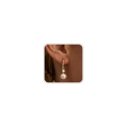 Maxcate Gold Pearl Earrings for Women Hypoallergenic 14K Plated Gold Hoop Huggie Earrings Dainty Zirconia Freshwater Pearl Drop Dangle Bridesmaid Brides Wedding Earring Gold Jewelry for Women Gifts - Image 1