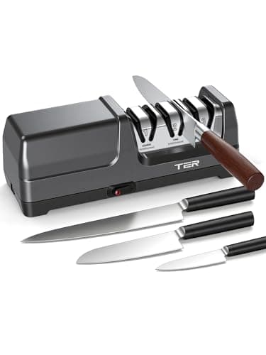 TER Professional Electric 3 Stage Diamond Kitchen Knife Sharpener, Black - Image 1