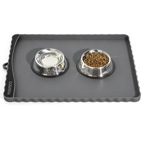 YUSMOO Dog Food Mat 20" x 15", Waterproof Silicone Pet Feeding Mat with Raised Edge & Residue Pocket, Non-Slip Bowl Mat for Dog Cat Food and Water, Easy to Clean Floor Protector - Image 1