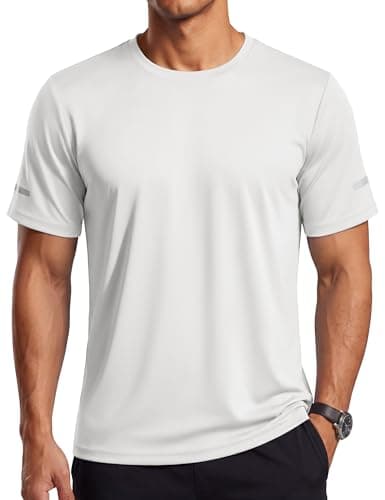 TACVASEN Mens Athletic Shirts Short Sleeve Quick Dry Workout Shirts Sun Protection Gym Running Tshirts Rash Guard White L - Image 1