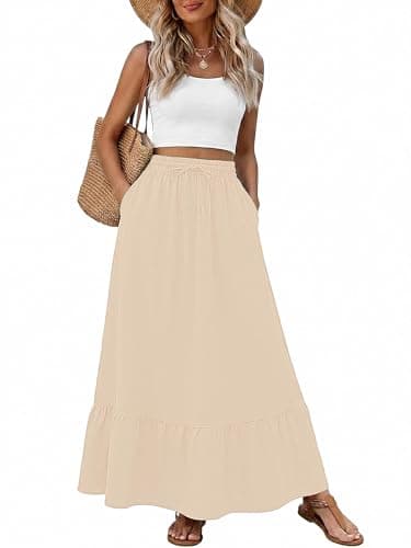 Heymoments Maxi Skirts for Women Khaki X-Large High Waisted Flowy 2026 Fall Trendy A Line Summer Cute Pleated Dressy Casual Fairy Boho Teacher Holiday Beach Vacation Long Skorts with Pockets - Image 1