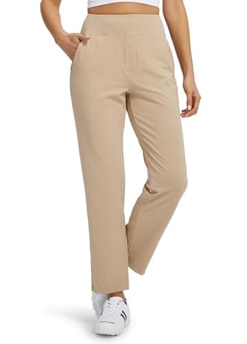 Libin Women Athletic Sweatpants 29'' Travel Pants for Women High Waisted Ankle Pants with 4 Pockets for Golf Casual Khaki XL - Image 1