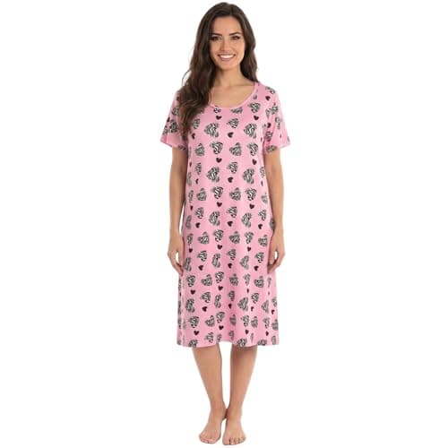 Just Love Women's Nightgown, Soft Stretch Short Sleeve Sleep Shirt with Below-Knee Length, Pink Zebra Hearts, X-Large - Image 1