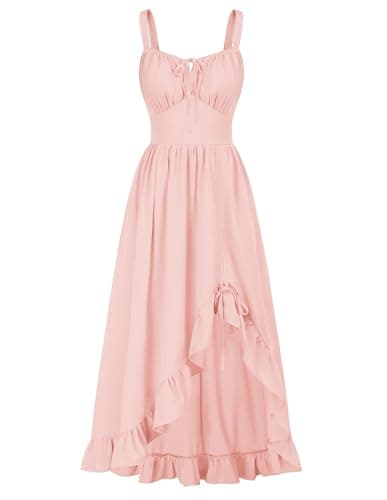 Scarlet Darkness Renaissance Dress Women Summer Corset Dress Flowy Sleeveless Milkmaid Vacation Sundress with Pockets Light Pink XL