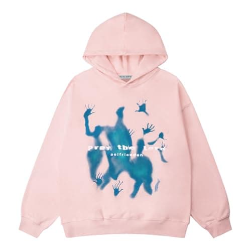 Aelfric Eden Graphic Hoodies Vintage Printed Hoodie Sweatshirt Casual Oversized Long Sleeve Streetwear Hooded Pullover Pink - Image 1