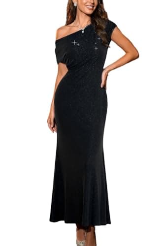 Lesuxa Women's Elegant Off Shoulder Bodycon Long Formal Party Evening Dress (US, Alpha, XX-Large, Regular, Regular, Black) - Image 1