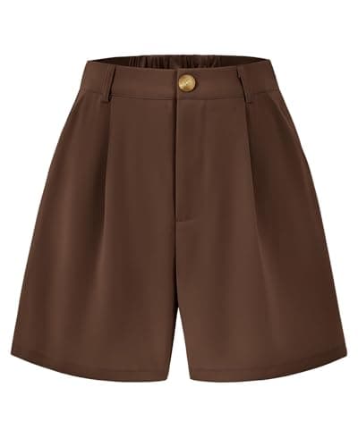 KIRUNDO Shorts for Women Dressy Casual Summer Elastic Waist in the Back Pleated Wide Leg Tailored Work Trouser Shorts (Coffee, Medium) - Image 1