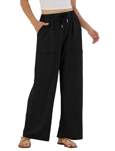 ZAFUL Womens Baggy Wide Leg Pants Casual Elastic Waist Lounge Comfy Travel Sweat Pants Black XL - Image 1