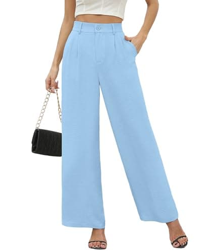 CZYINXIAN Women's High Waisted Wide Leg Casual Pants Flowy Business Work Casual Pants with Pockets(Light Blue,XX-Large) - Image 1