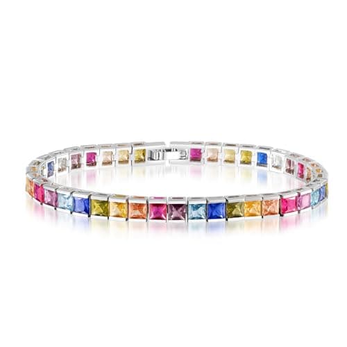 TRENDOLLA 4MM Colorful Tennis Bracelet for Women, 14K White Gold Plated Bohemian Style Bracelets Size from 6 to 7.5 Inches (6.5 Inches) - Image 1
